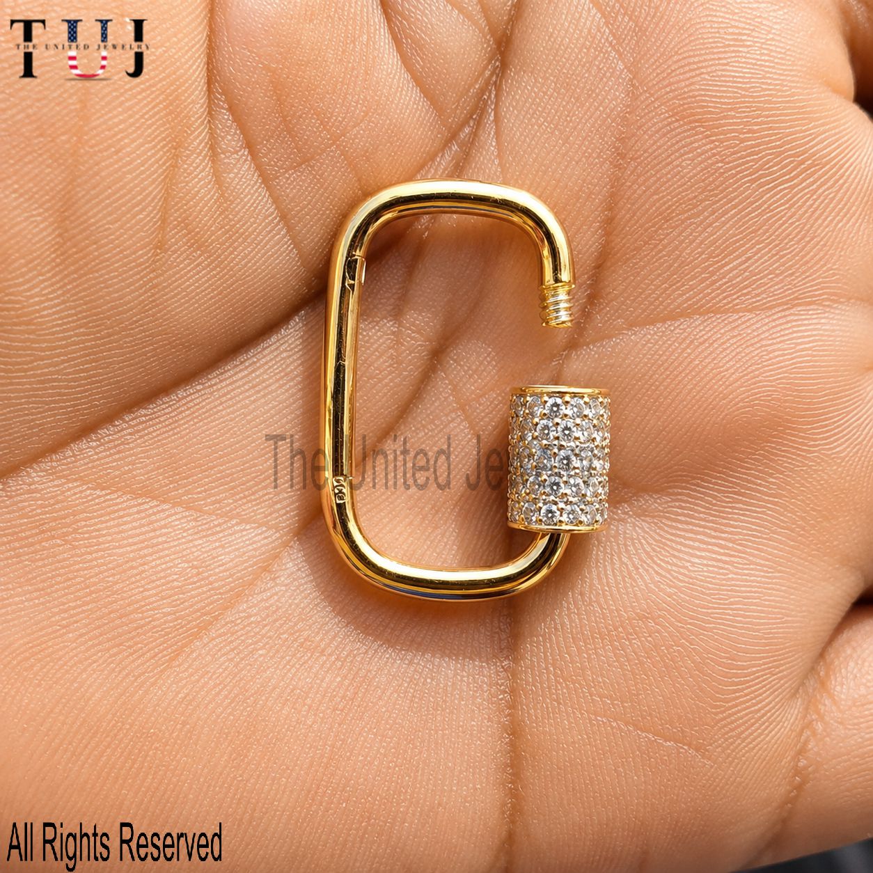 14K Yellow Gold Diamond Carabiner Lock | Handmade Connector Pendant