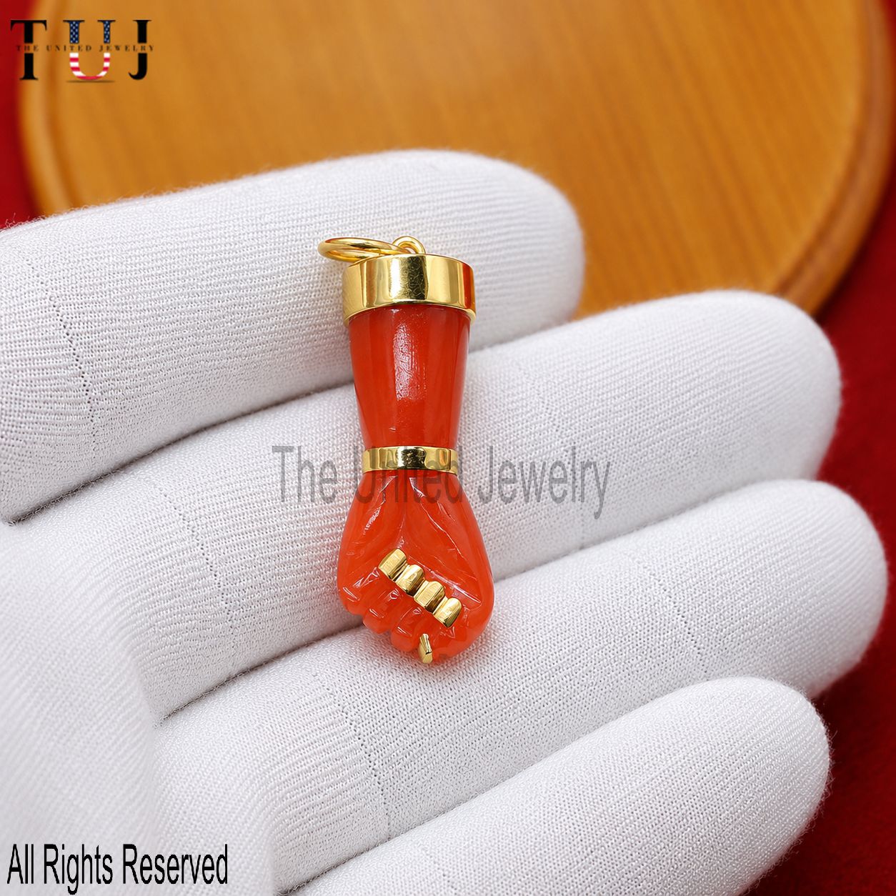 Carved Carnelian Figa Hand Lucky Charm Pendant 925 Sterling Silver Jewelry