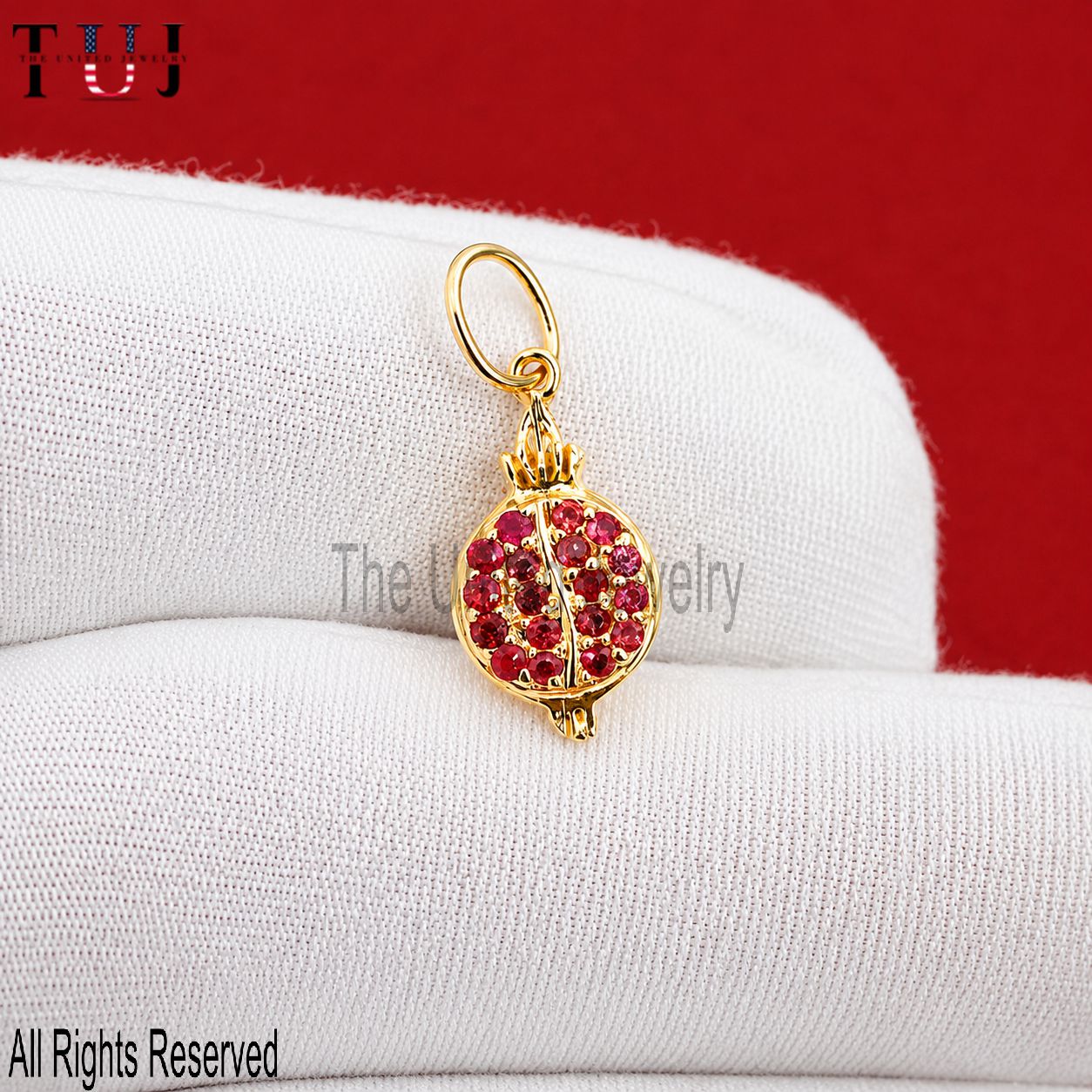 Ruby Pomegranate Sterling Silver Pendant Necklace - 1925 Valentine Charm