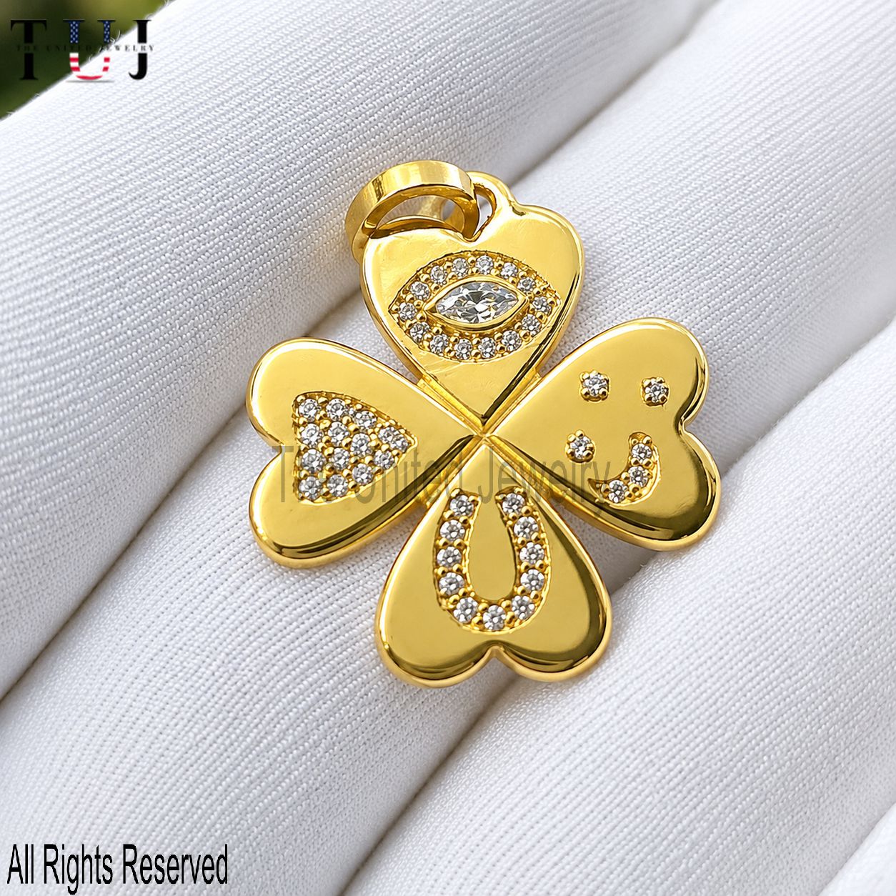 14k Gold Diamond Clover Charm: Handmade Lucky Pendant