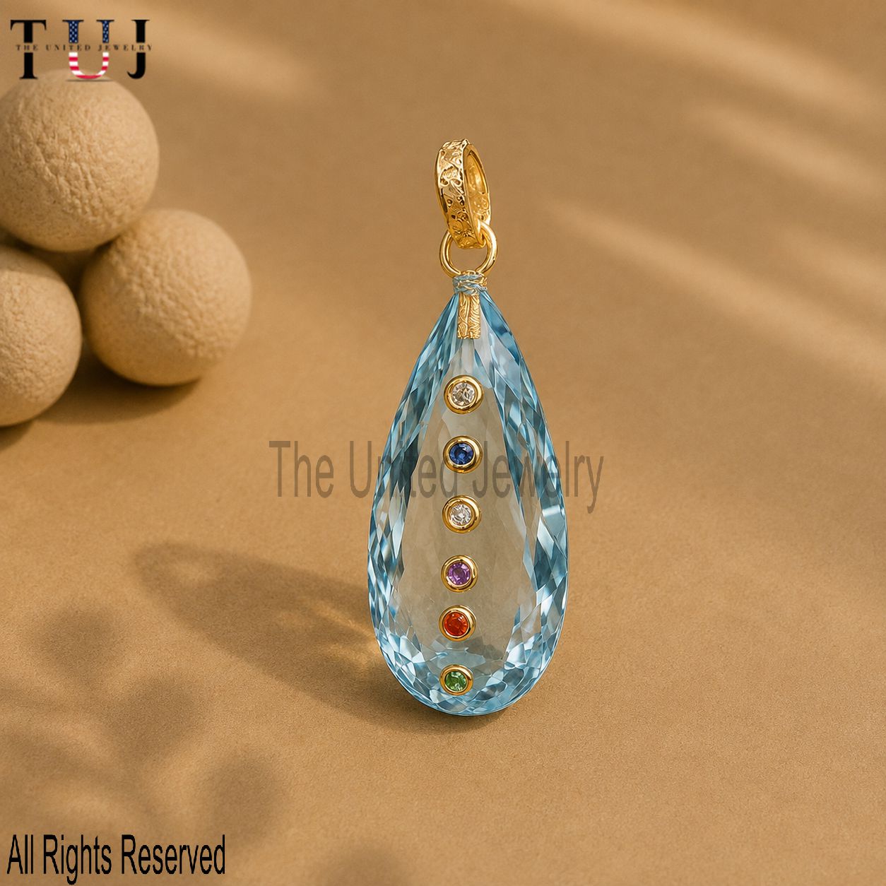 925 Sterling Silver Blue Topaz Multisapphire Pendant Jewelry