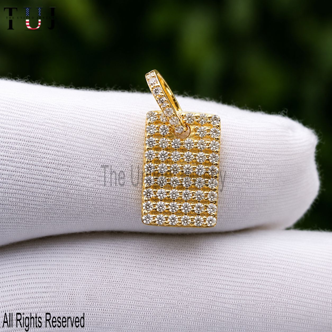 14k Yellow Gold Mini Diamond Dog Tag Charm Pendant Jewelry