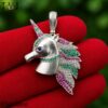 Handmade 925 Sterling Silver Designer Unicorn Multi Sapphire Pendant Necklace Jewelry