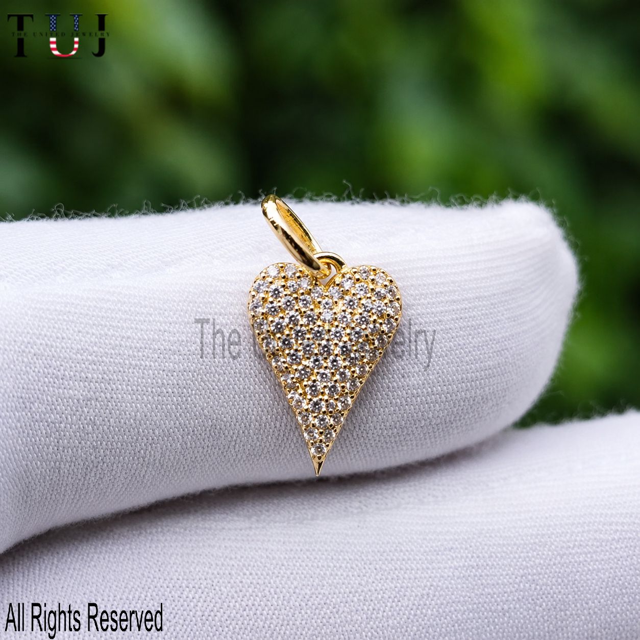 Handmade 14K Gold With Pave Diamond Heart Charm Pendant Jewelry