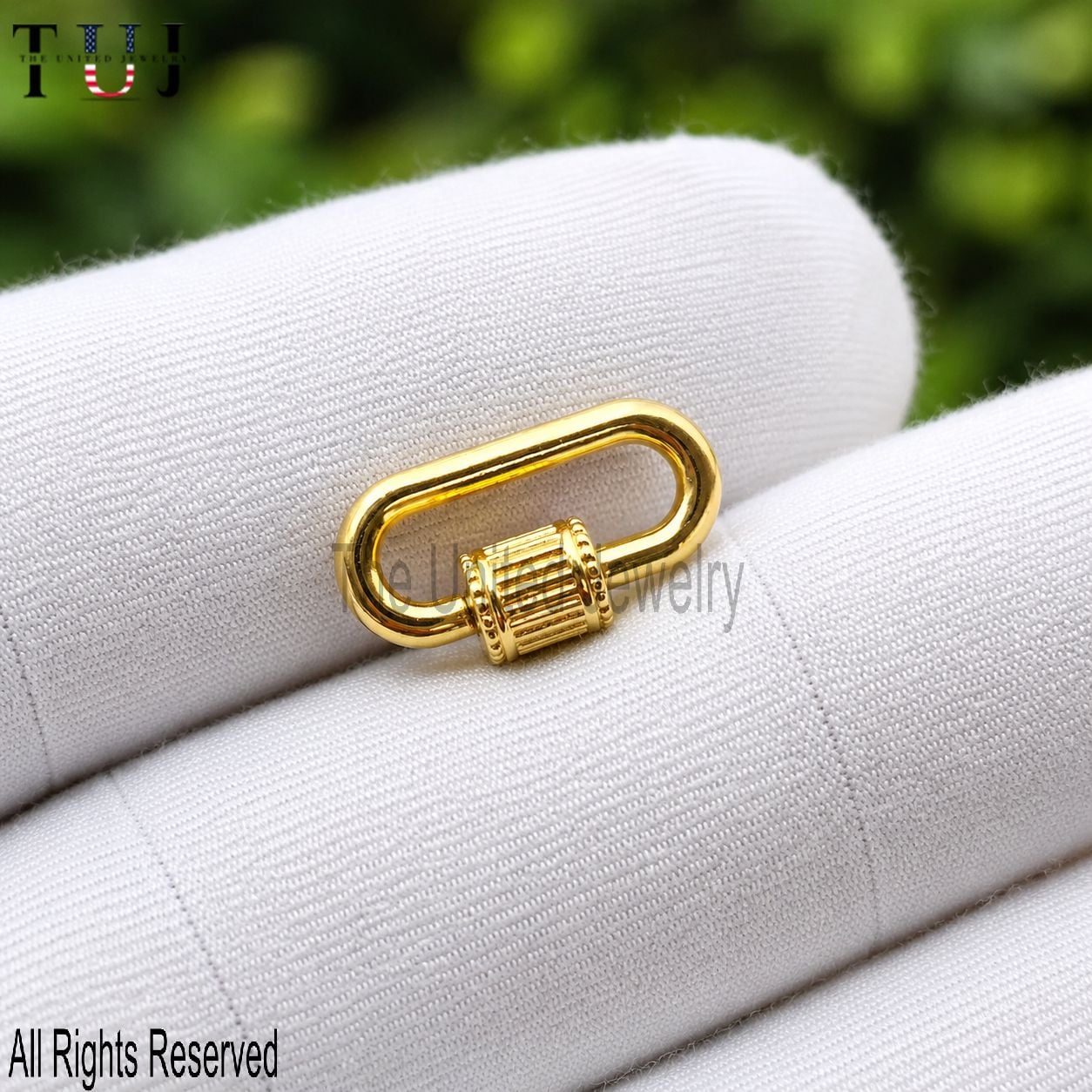 20mm Yellow Gold Plating Carabiner Clasp Lock Jewelry Findings 925 Sterling Silver