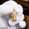 925 Sterling Silver Capsule Pendant • Gold Plated Pill Charm • Micro Pave CZ Diamond Capsule