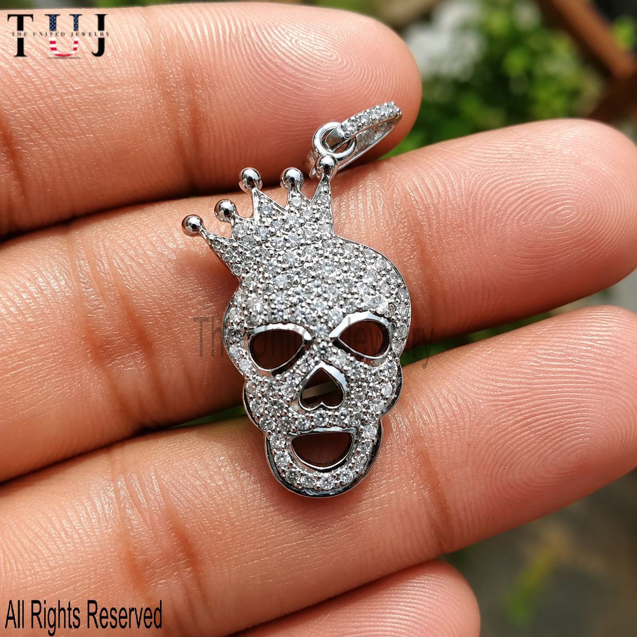 925 Sterling Silver Skull Charm Diamond Pendant Jewelry