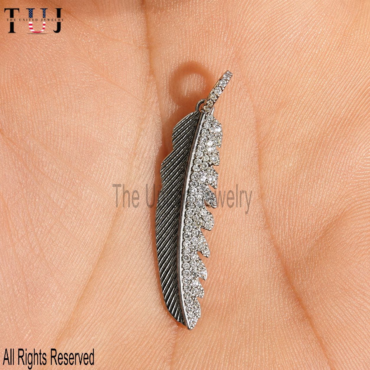 925 Sterling Silver Pave Diamond Feather Wings Pendant Jewelry