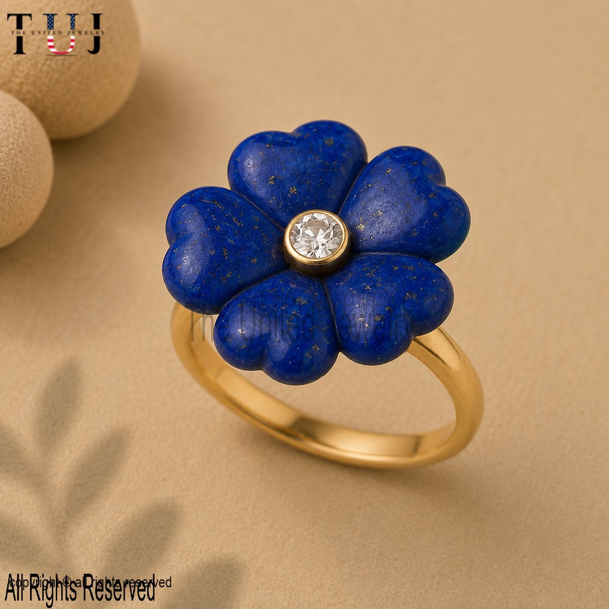 Lapis Lazuli Flower Ring: Gold Vermeil Sterling Silver, CZ Center