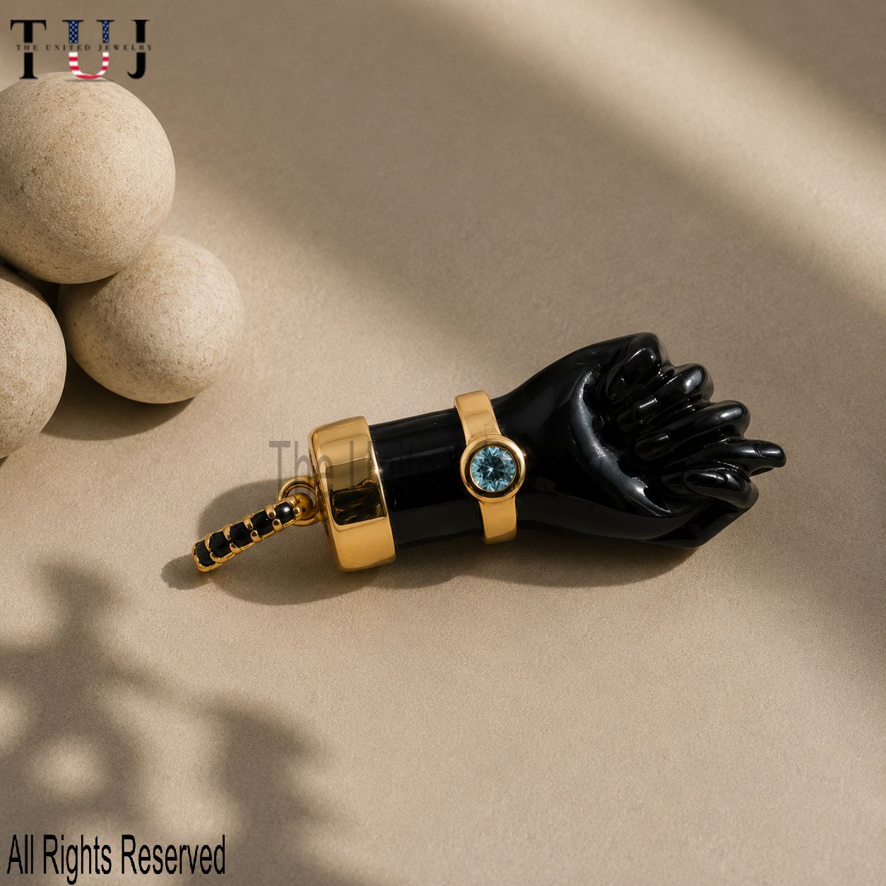 Carved Black Onyx Figa Hand Lucky Charm Pendant 925 Sterling Silver Jewelry