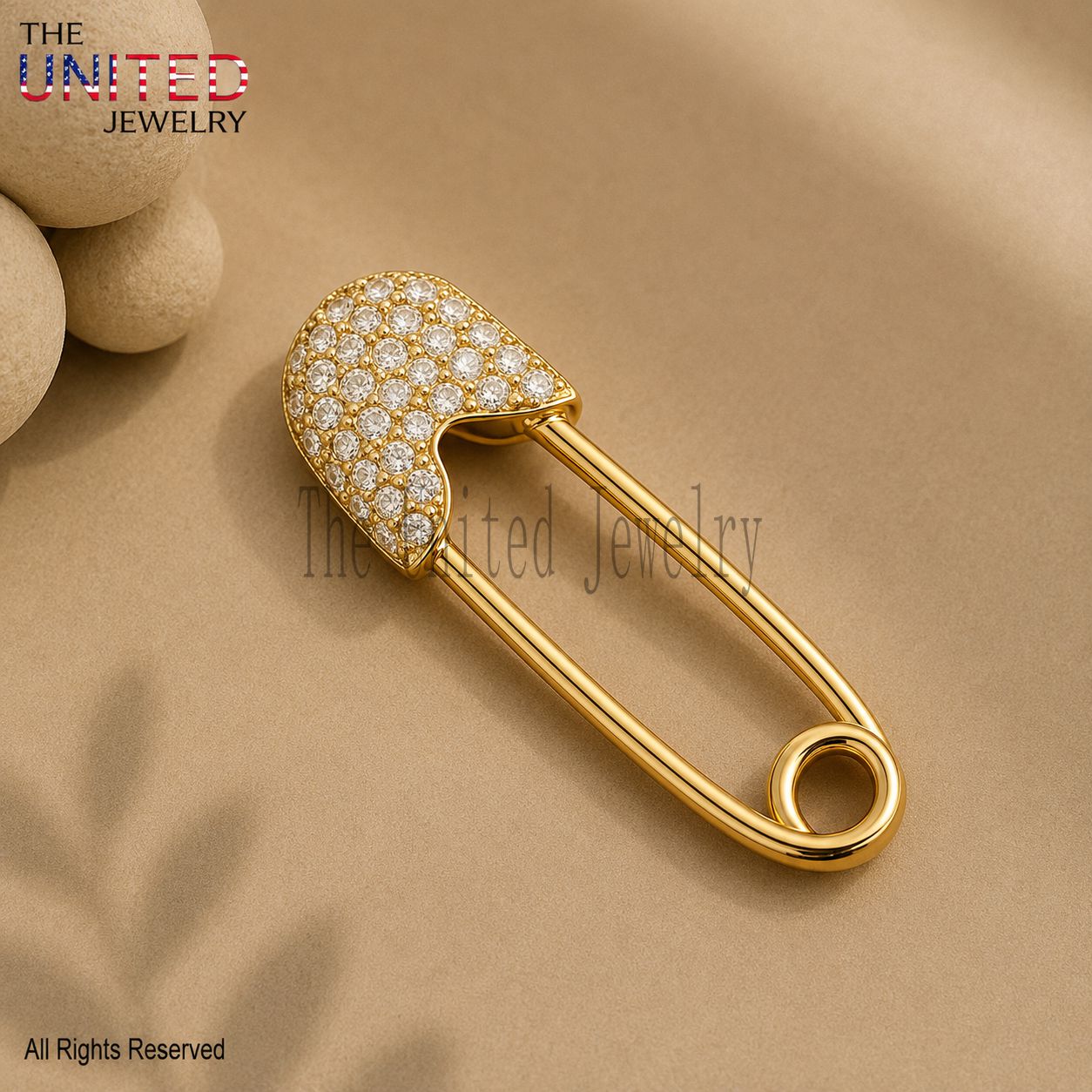 Sterling Silver Diamond Safety Pin Pendant: Modern Paper Clip Brooch