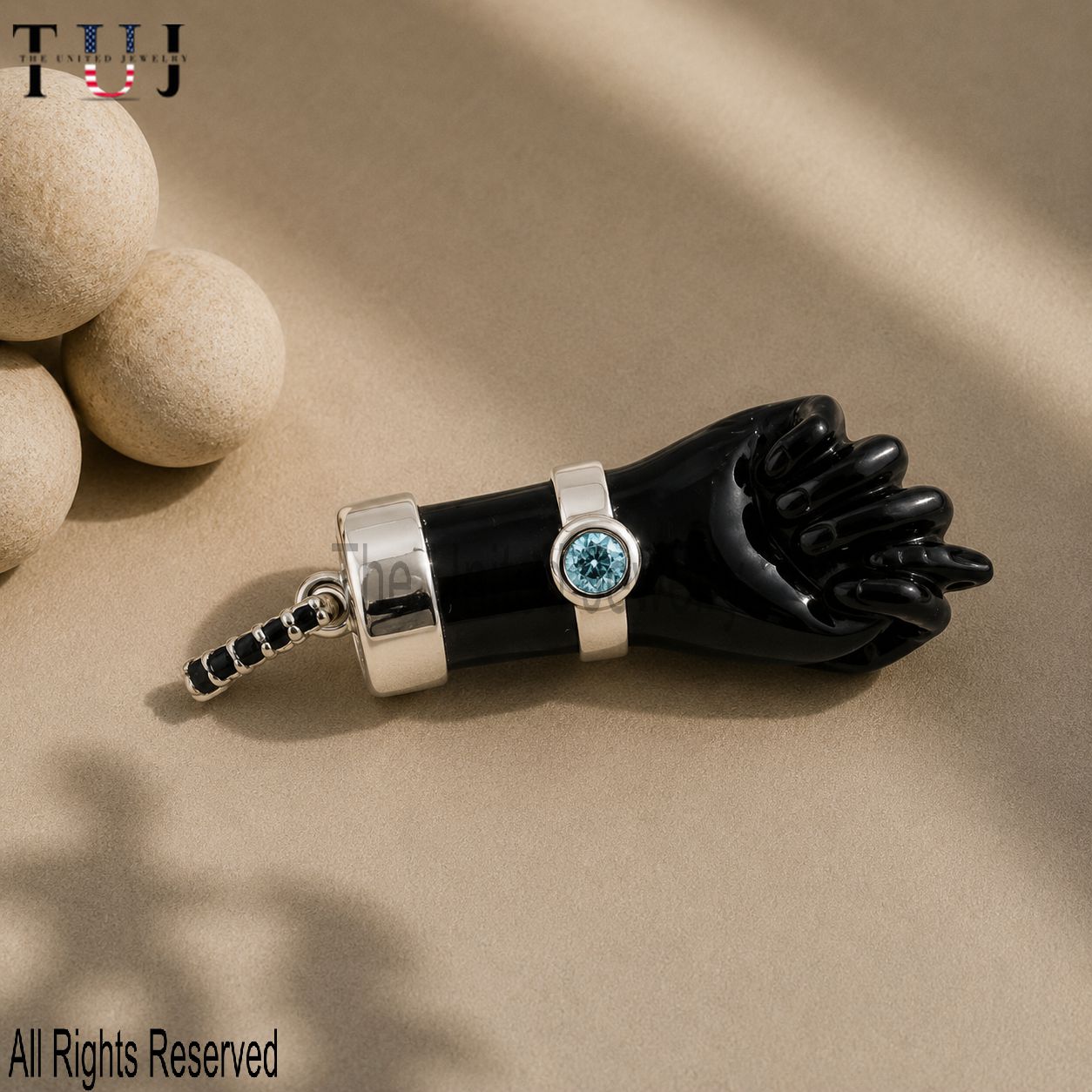 Carved Black Onyx Figa Hand Lucky Charm Pendant 925 Sterling Silver Jewelry
