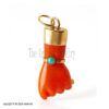 Handmade Carved Carnelian & Turquoise Gemstone Figa Hand In Sterling Silver Jewelry