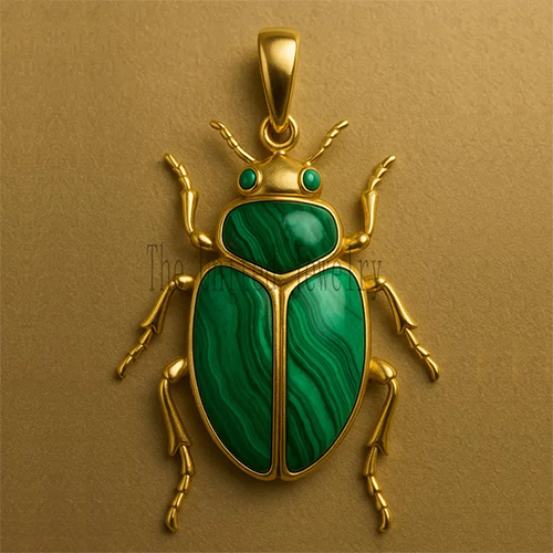 Sterling Silver Malachite Beetle Pendant: Egyptian Scarab Amulet