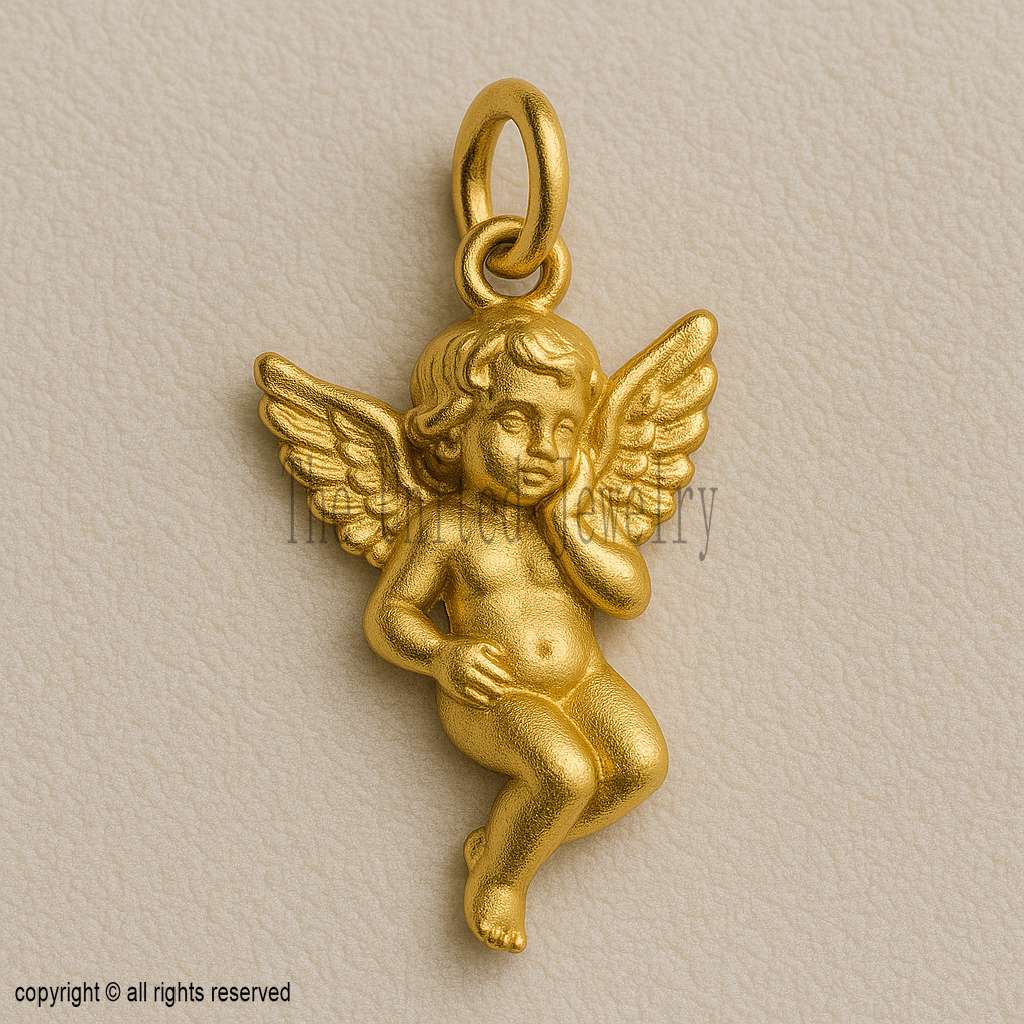 Gold Angel Cherub Pendant – 925 Sterling Silver, Guardian Angel Jewelry, Spiritual Protection Charm