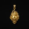 Gold Plated 925 Sterling Silver Flaming Skull Pendant Necklace, Fire Skull Charm