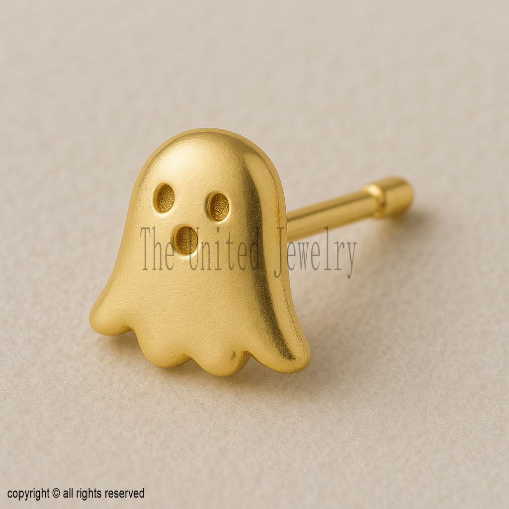 Gold Plated Ghost Stud Earring | 925 Sterling Silver Halloween Jewelry