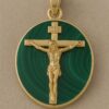 Gold Plated Sterling Silver Malachite Crucifix Pendant - Christian Jewelry