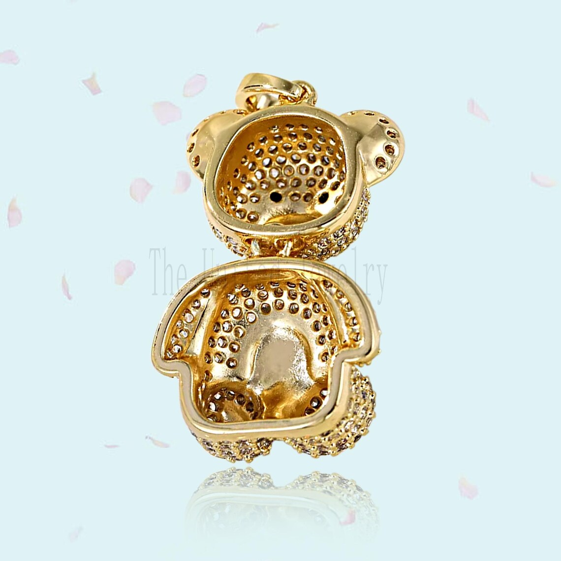 14K Gold Plated Moissanite Teddy Bear Pendant, Silver Teddy Jewelry
