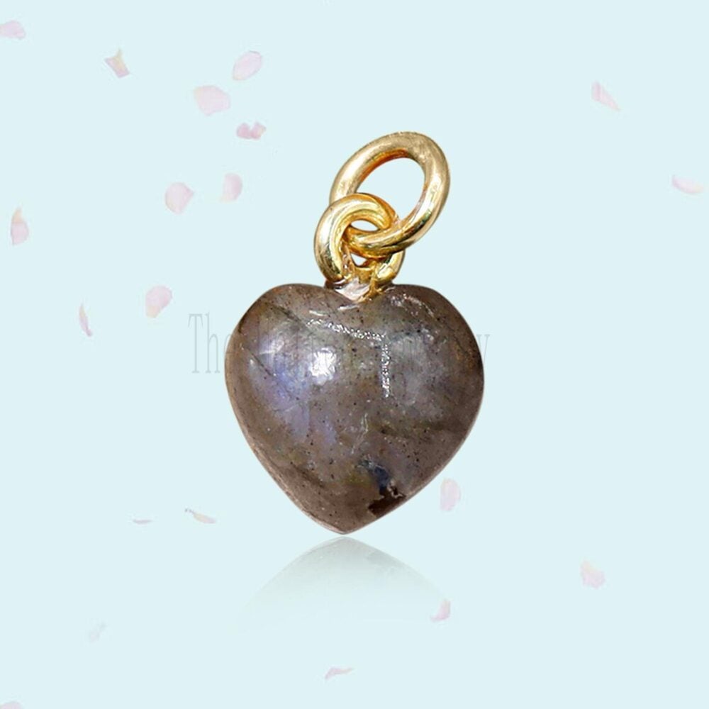 925 Sterling Silver Labradorite Mini Puffy Heart Charm Pendant