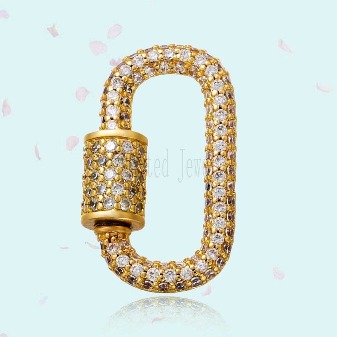 Yellow Gold Plating Handmade Pave Diamond Carabiner Clasp Lock Jewelry