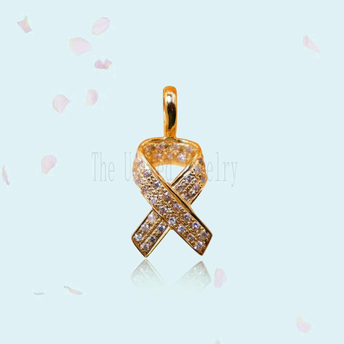 Sterling Silver Awareness Ribbon Necklace: Diamond Pendant, 15mm