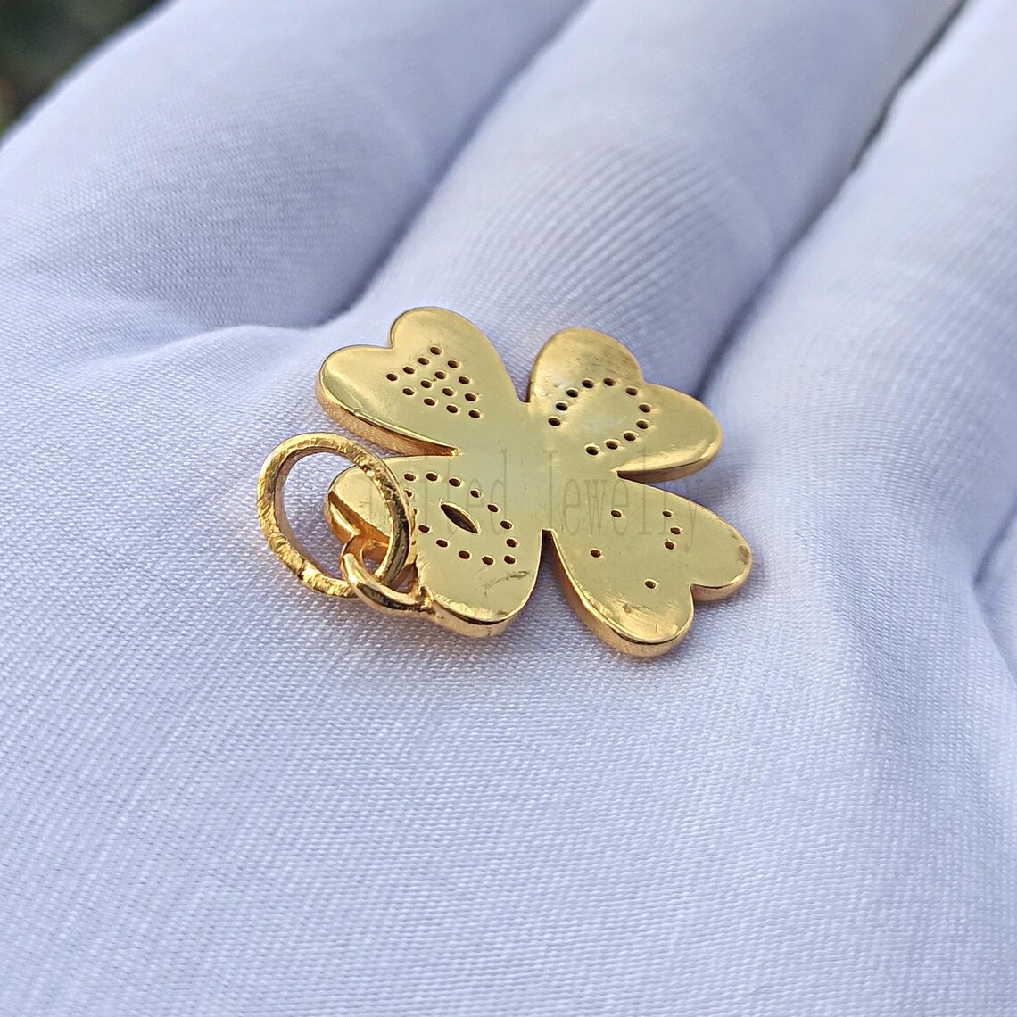 14k Gold Diamond Clover Charm: Handmade Lucky Pendant