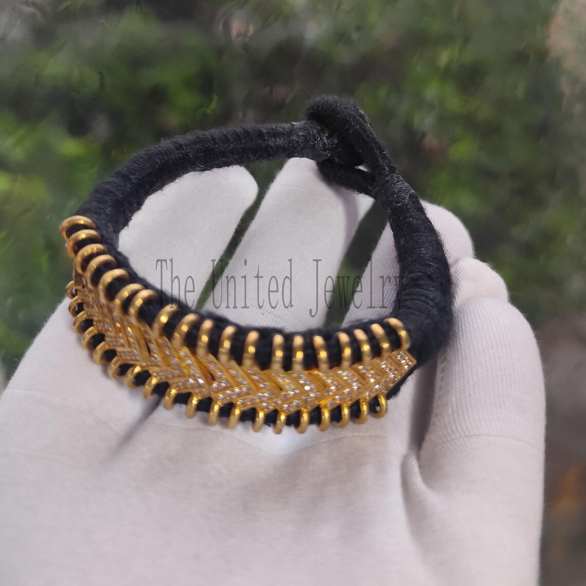 Handmade Black Thread With Pave Diamond Arrow Design Bracelet In 925 Sterling Silver Jewelry