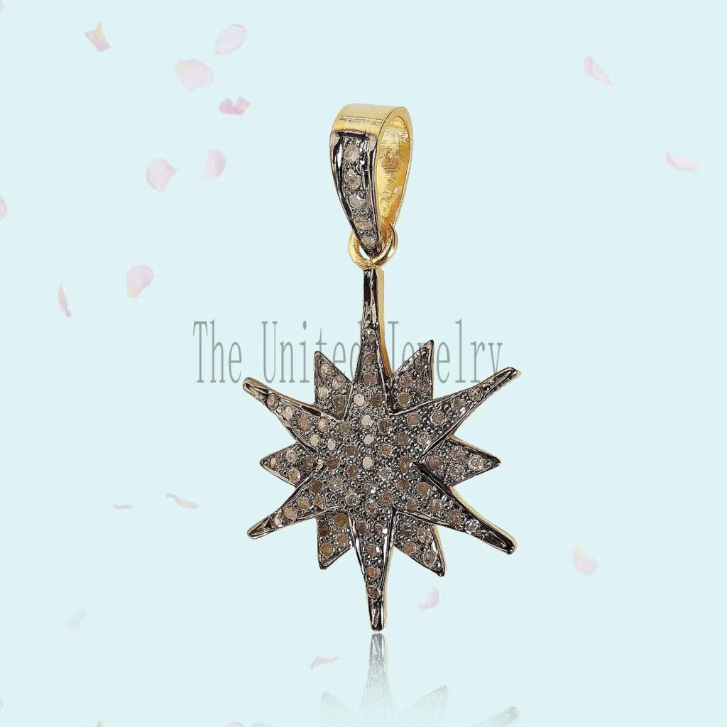 Pave Diamond Handmade Star Design Pendant 925 Sterling Silver Jewelry