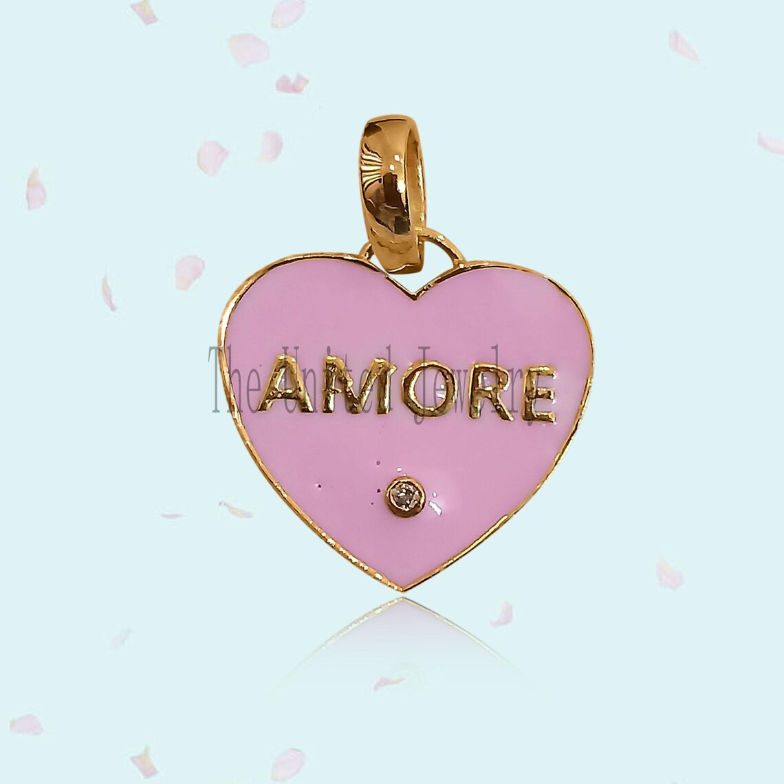 925 Sterling Silver Handmade AMORE Heart With Enamel Color Diamond Charm Pendant Jewelry