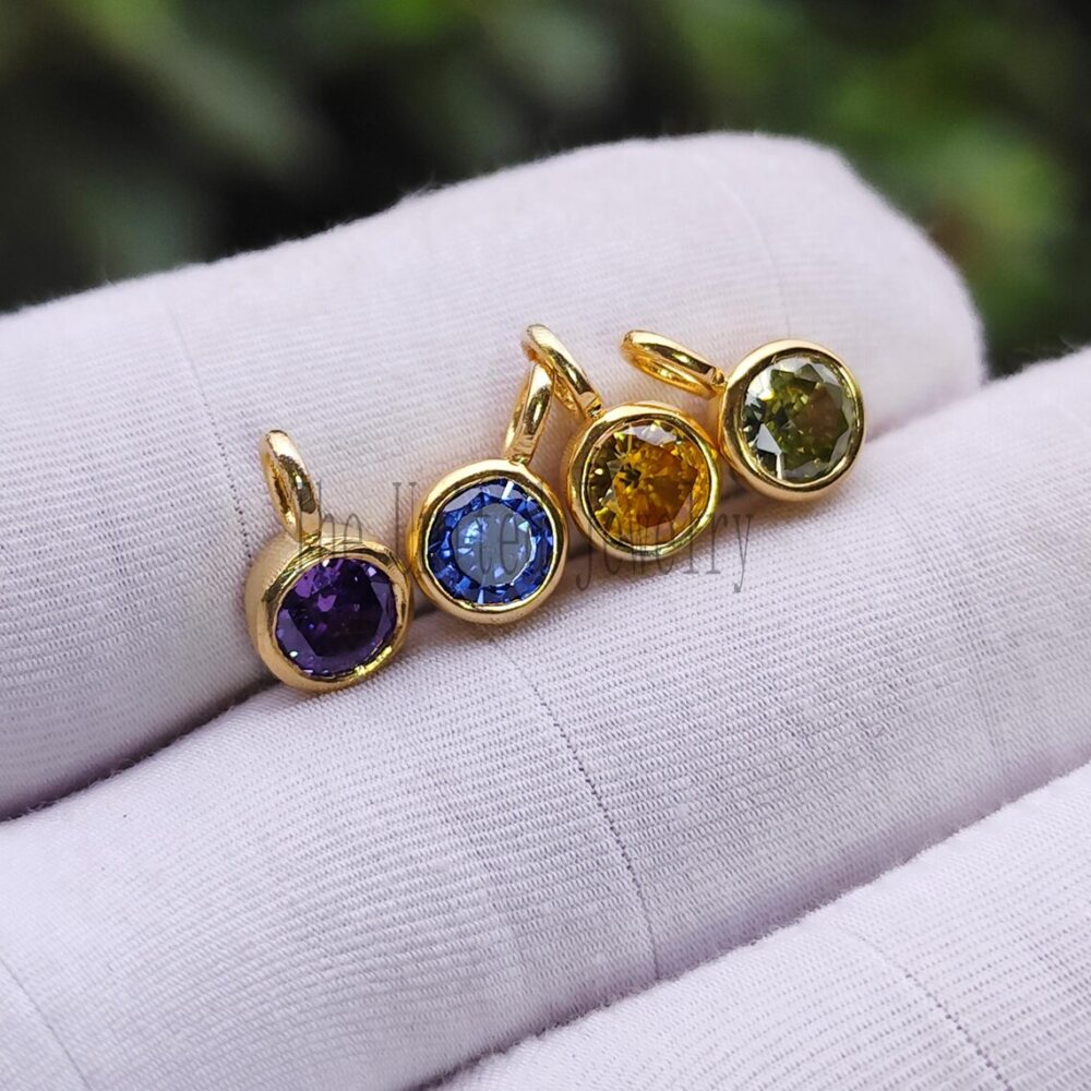 925 Sterling Silver Handmade Round Birthstone Gemstone Charm Pendant