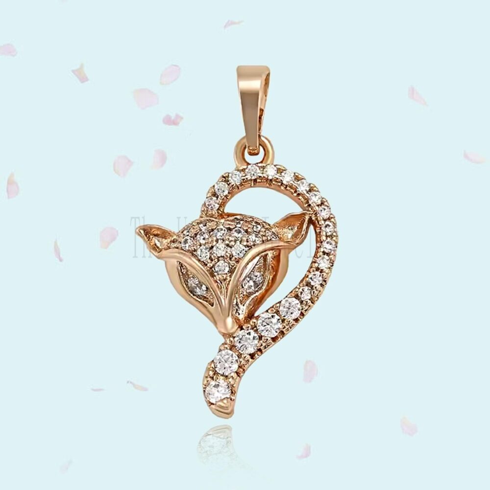 925 Sterling Silver Yellow Gold Plated Eye Fox Diamond Charm Pendant