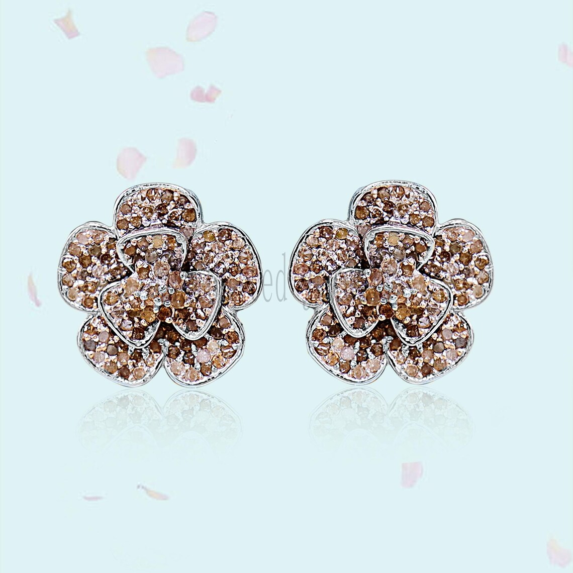 Pave Diamond Handmade Flower Stud Earrings For Women’s