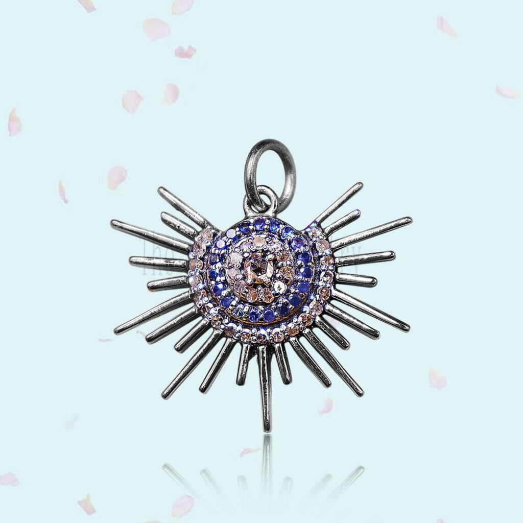 Natural Blue Sapphire Diamond Evil Eye Charm Pendant Jewelry 925 Sterling Silver