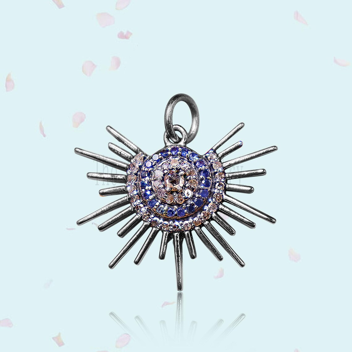 Natural Blue Sapphire Diamond Evil Eye Charm Pendant Jewelry 925 Sterling Silver
