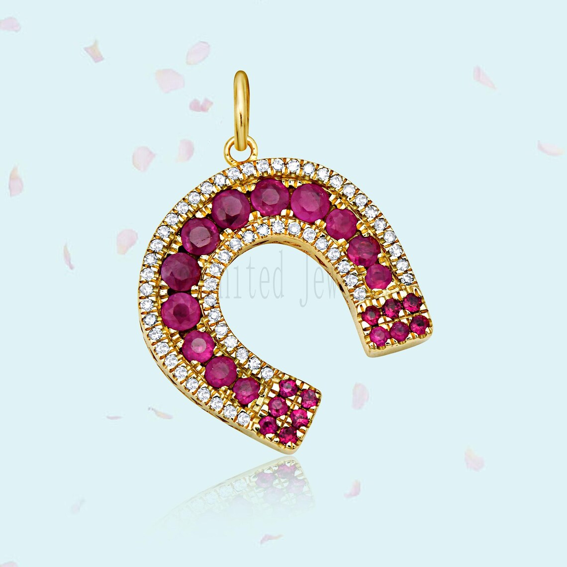 925 Sterling Silver Handmade Ruby And Diamond Horseshoe Charm Pendant Necklace