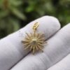 14k Solid Gold Diamond Starburst Pendant Necklace (25mm