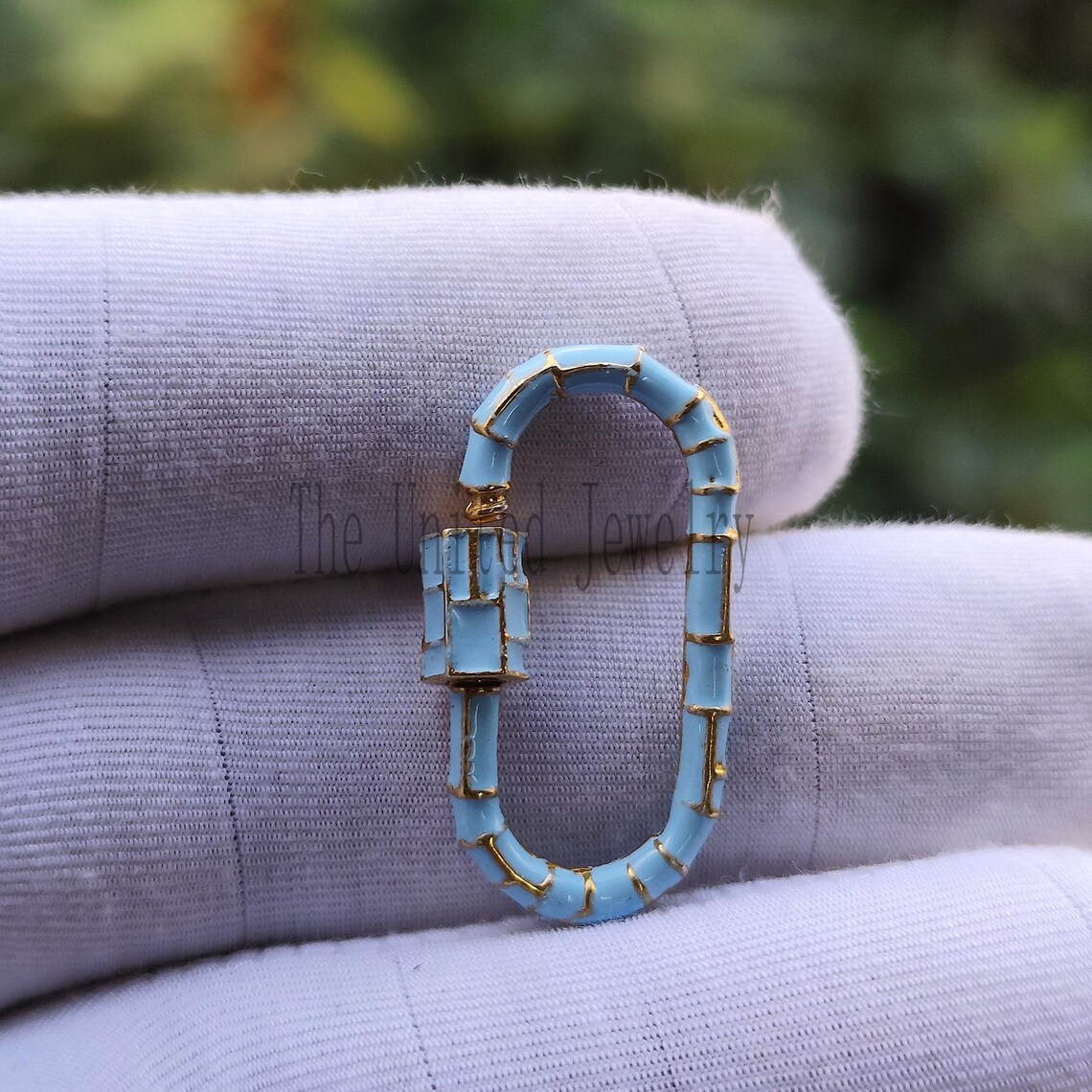 Turquoise Color Enamel Shape 925 Sterling Silver Gold Plated Carabiner Clasp Lock Jewelry