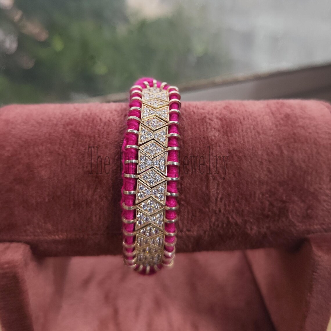 Pave Diamond With Pink Thread Handmade Diamond Shape Bracelet In 925 Sterling Silver Jewelry