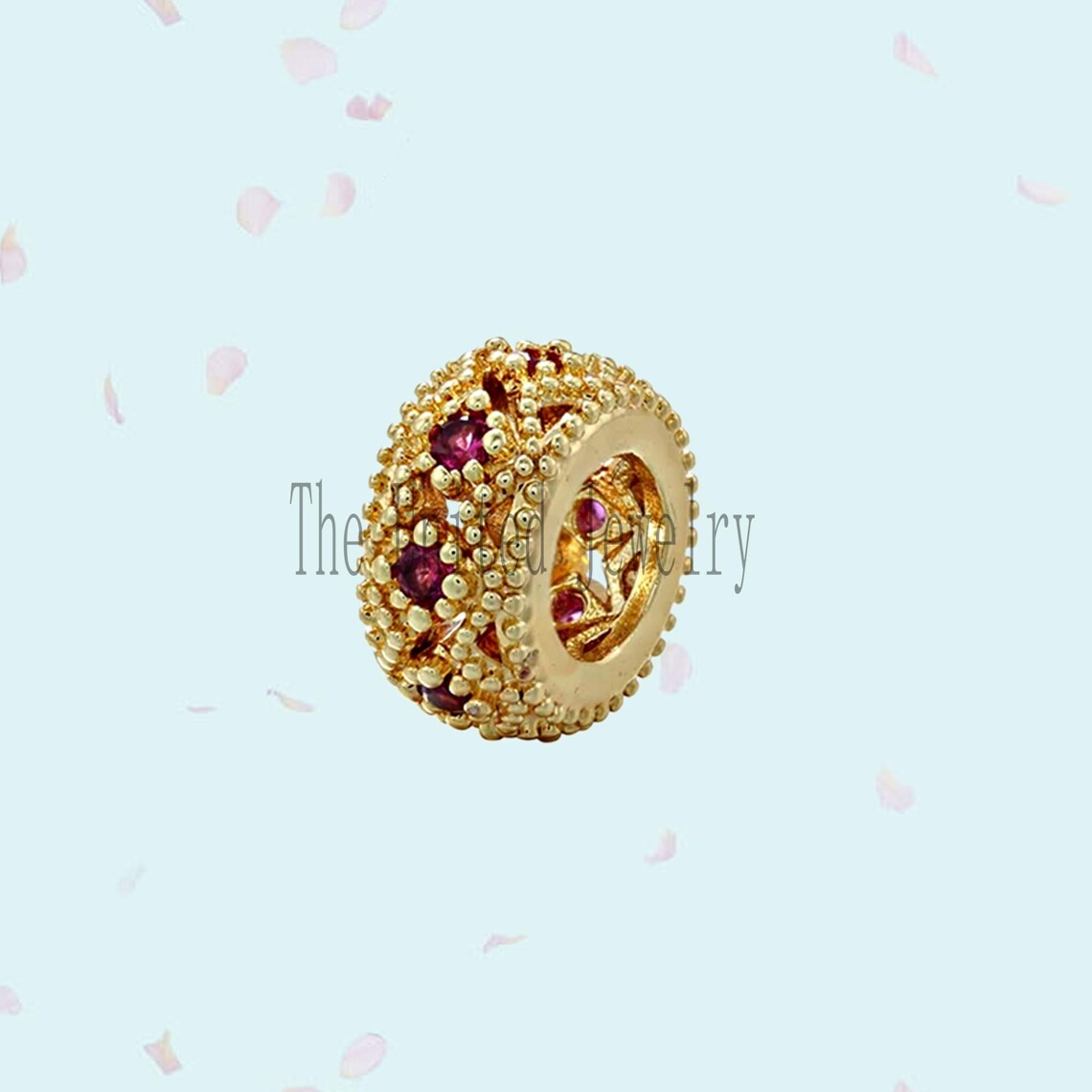 Yellow Gold Plating Handmade Ruby Roundle Spacer Finding In 925 Sterling Silver