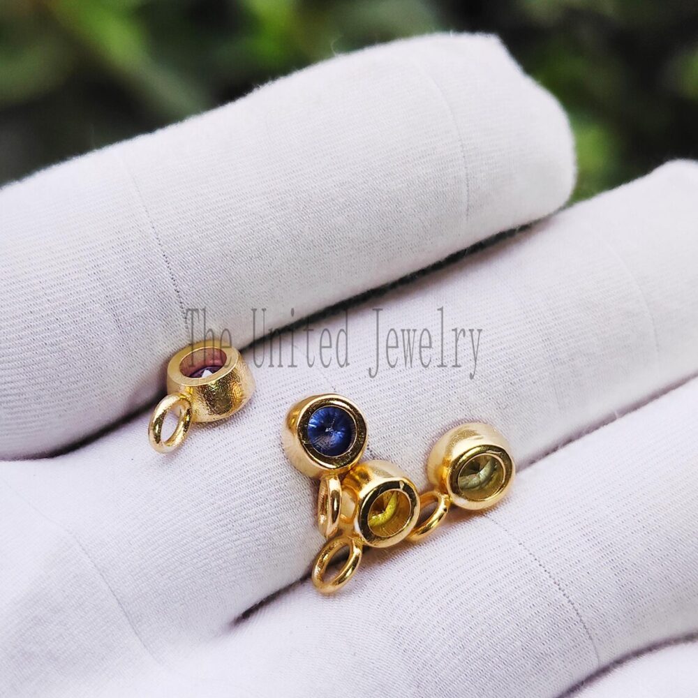 925 Sterling Silver Handmade Round Birthstone Gemstone Charm Pendant