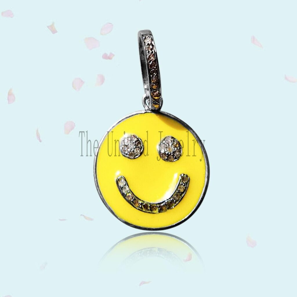 925 Sterling Silver Enamel Face Charm Diamond Pendant Jewelry