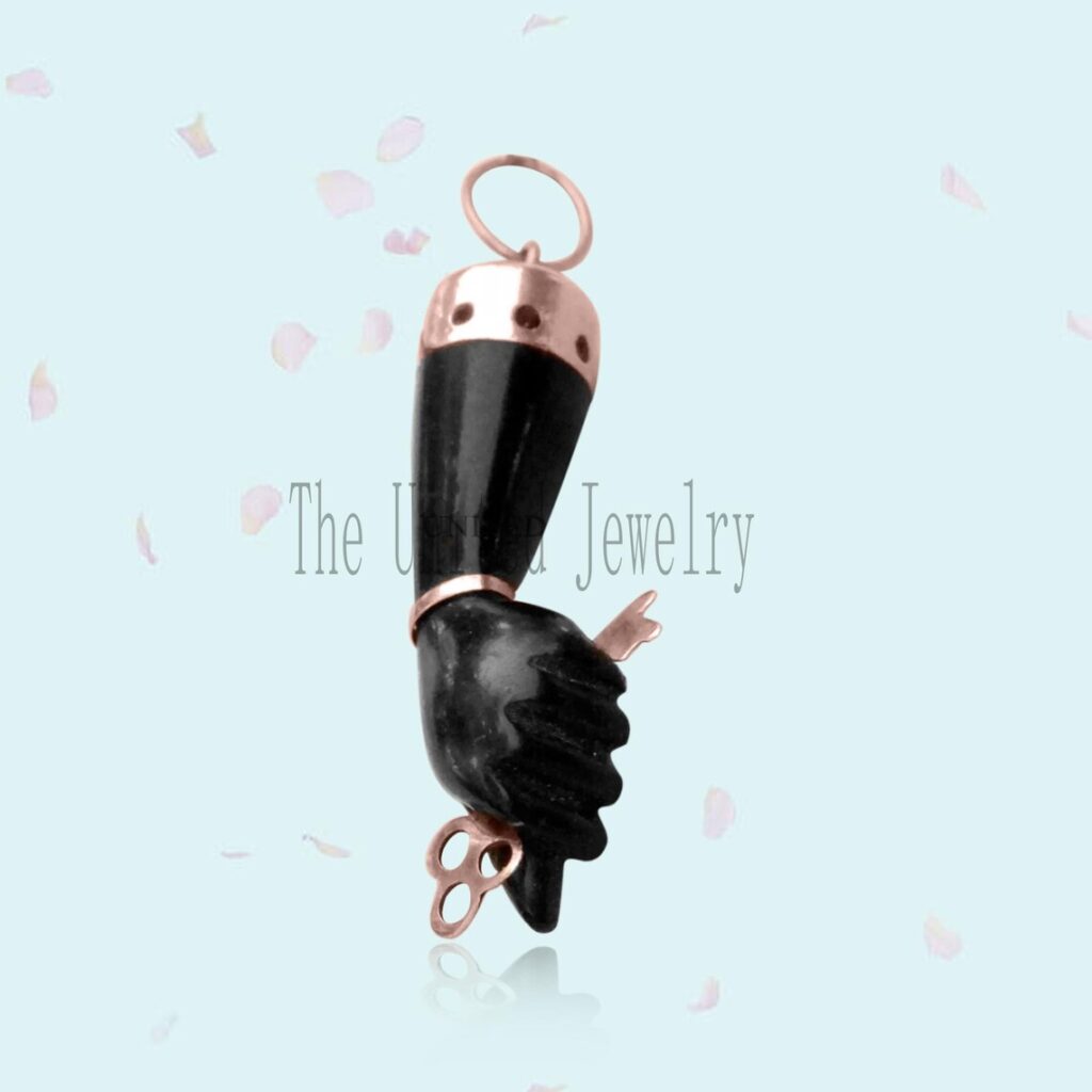 Sterling Silver Black Onyx Figa Hand Pendant: Good Luck Amulet