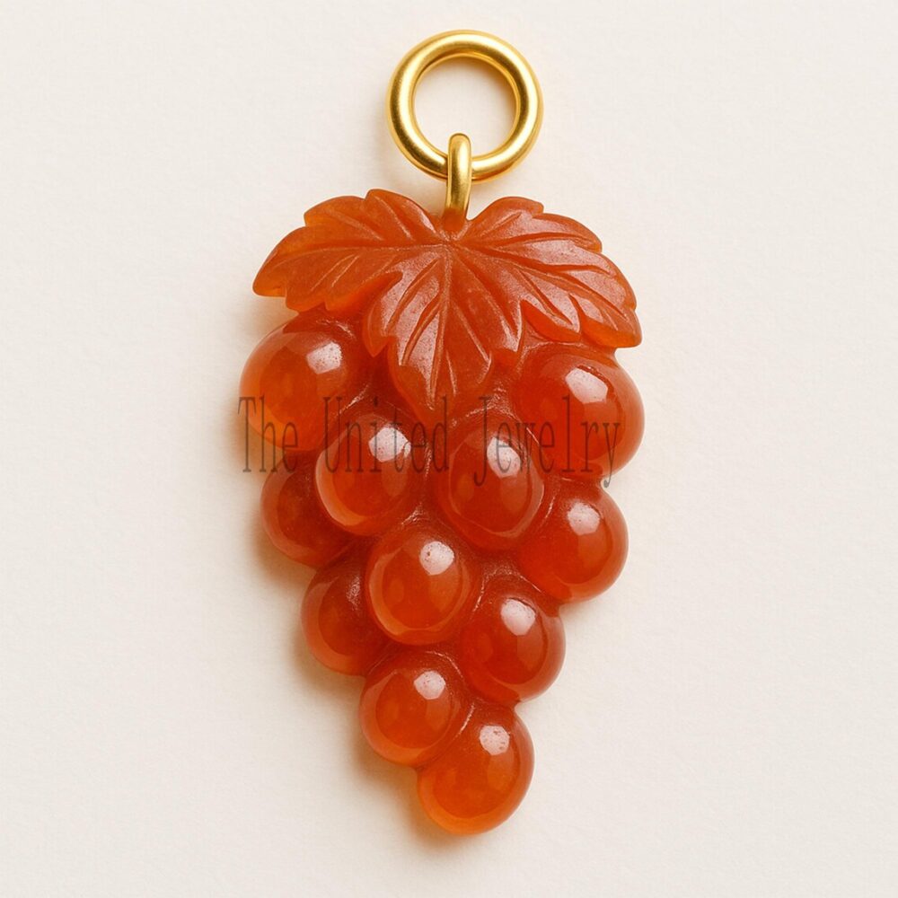 Handmade Carnelian Grapes Pendant: Gold Vermeil Sterling Silver Charm