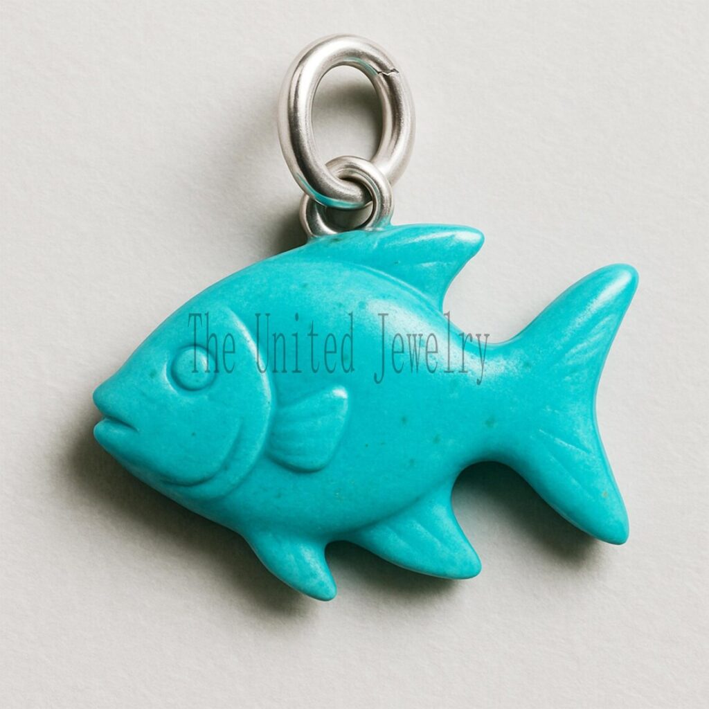 Hand-Carved Turquoise Fish Pendant: Sterling Silver Nautical Charm