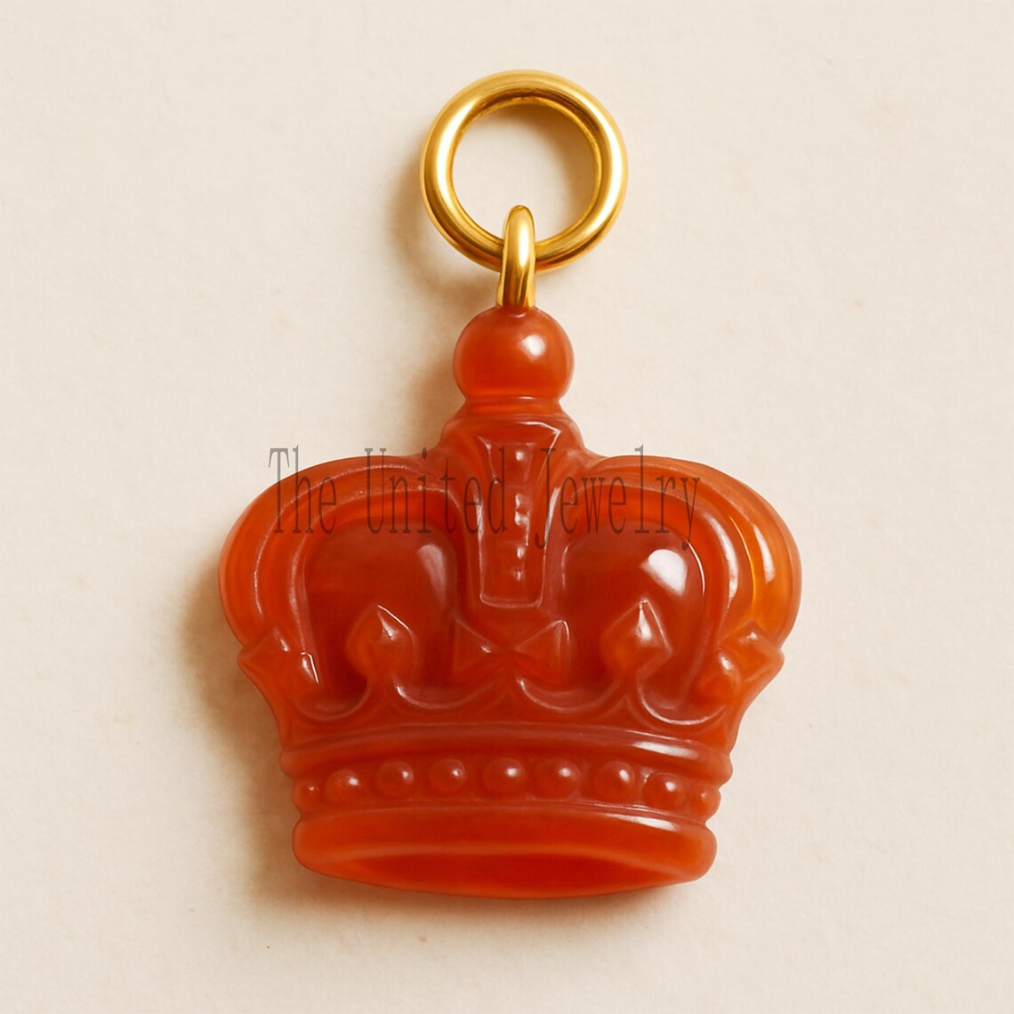 Carnelian Crown Carving Pendant with Gold Plated Jump Ring