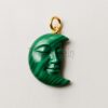 Hand-Carved Malachite Moon Face Pendant with Gold Plated Bail – Celestial Green Gemstone Jewelry Charm