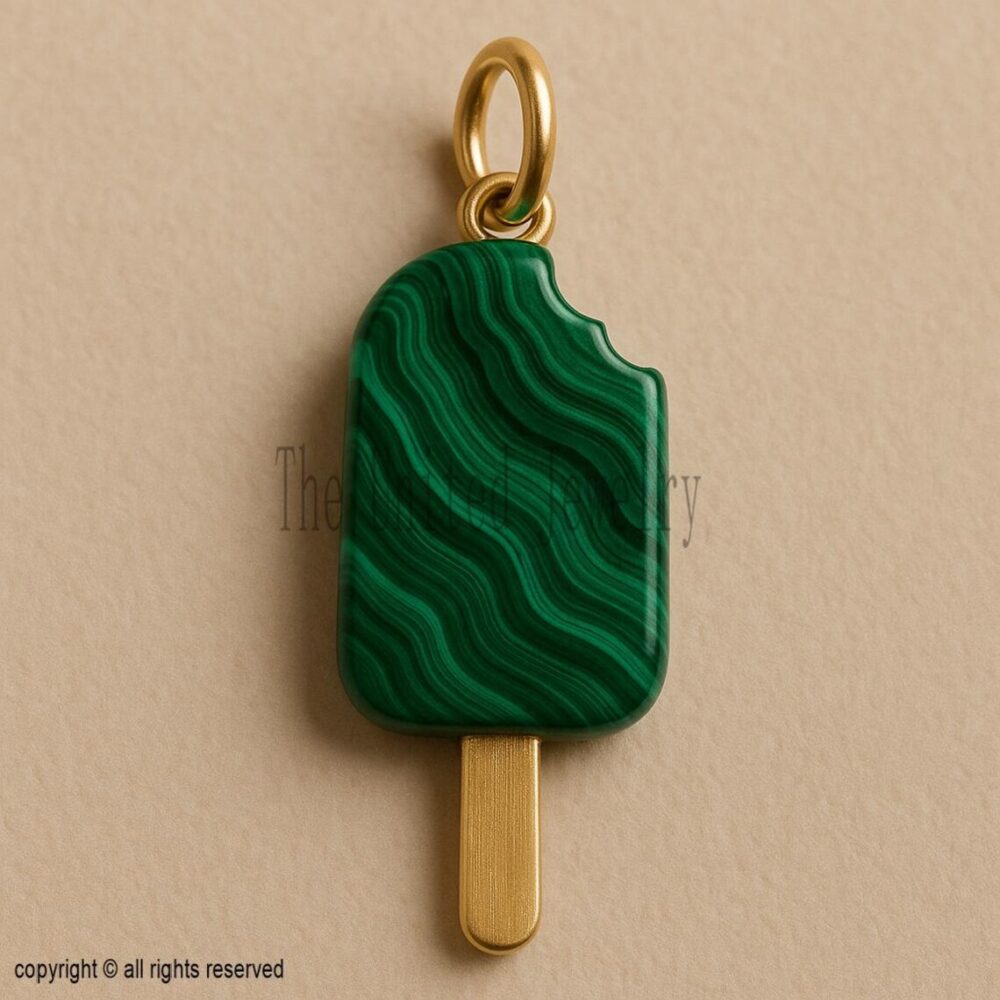 Malachite Popsicle Pendant: Hand-Carved Gemstone, Gold Plated Sterling Silver