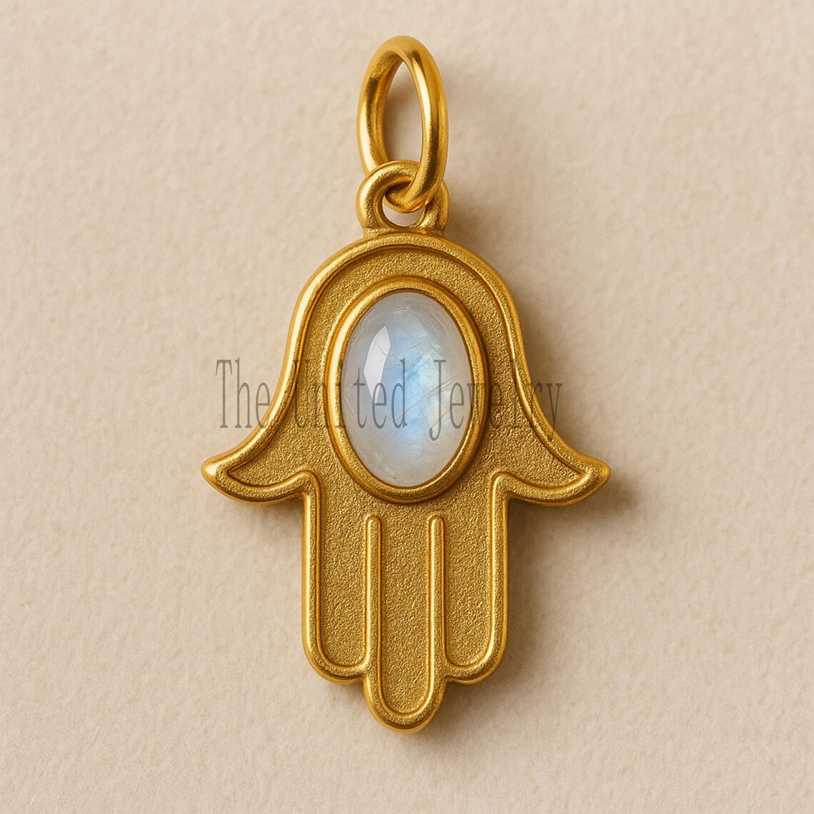 Gold Plated Sterling Silver Hamsa Necklace – Moonstone Protection Amulet