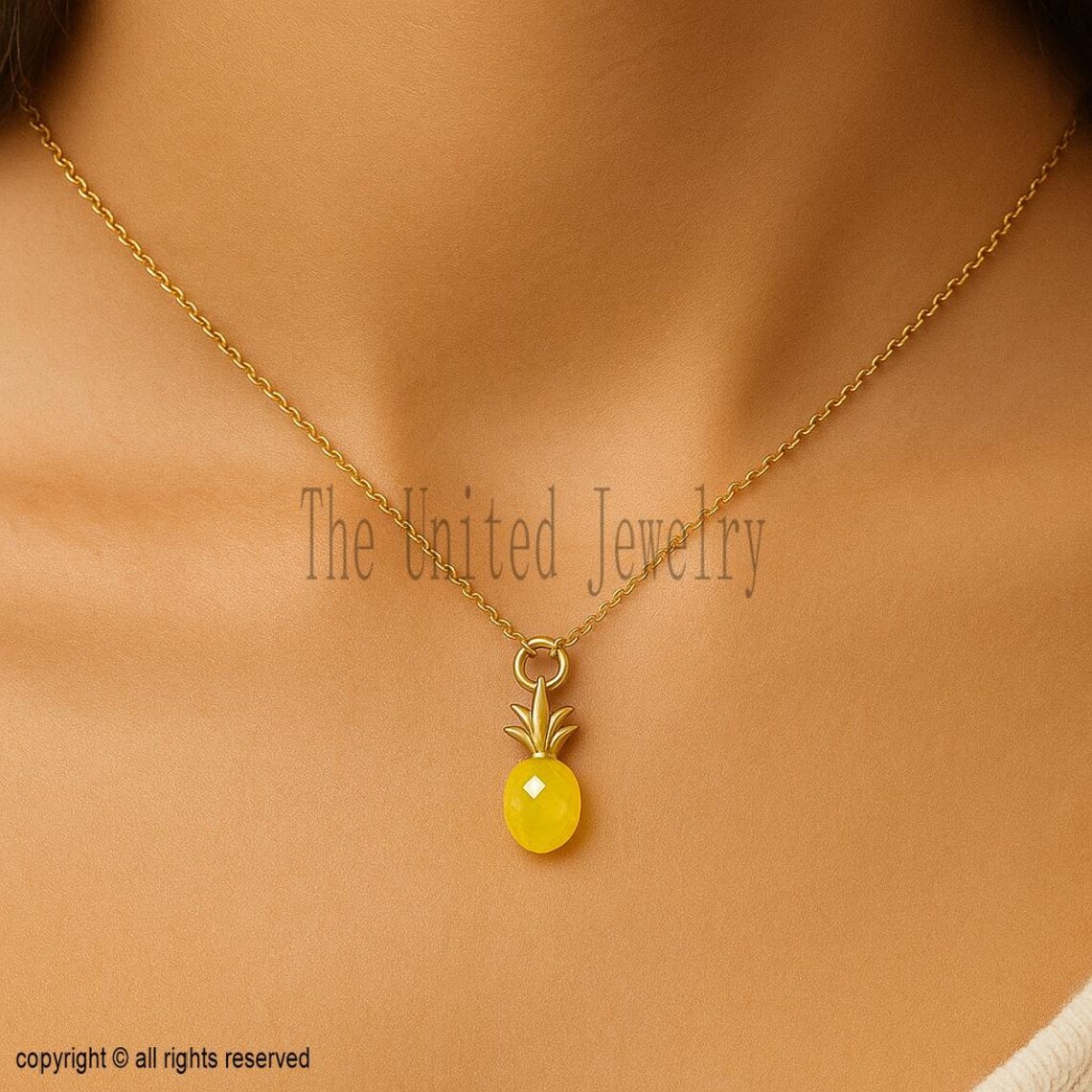 Gold Plated Sterling Silver Lemon Quartz Pineapple Charm